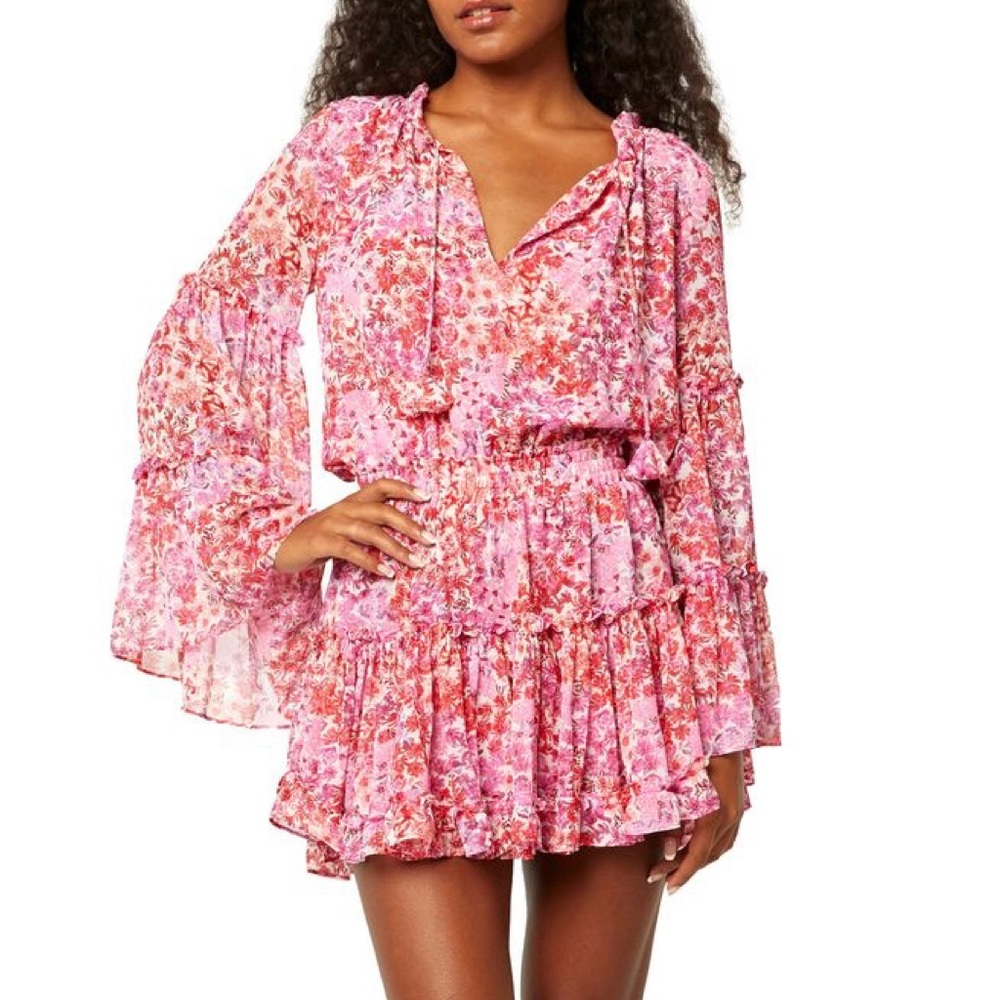 Misa pink mini floral longsleve dress